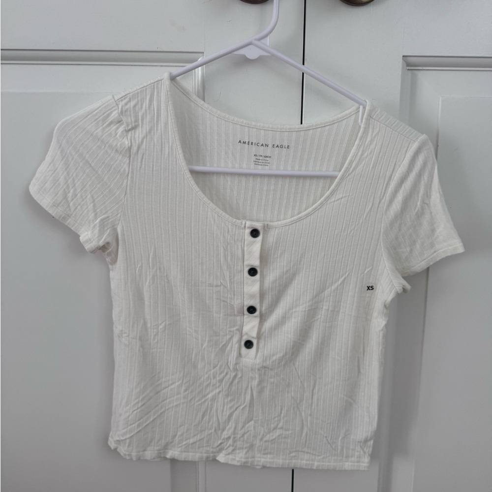 American Eagle Outfitters Cream Button-Front Tee